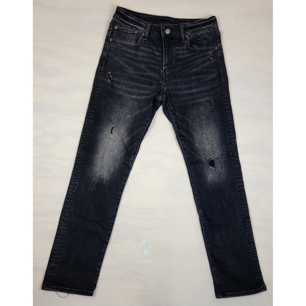 American Eagle Slim Straight Ne(x)t Level Flex Mens Black Distressed Jeans 32x31